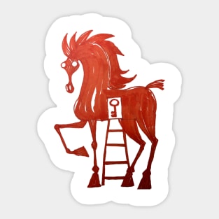 big red horse with a ladder and a key in itn ito hits Sticker